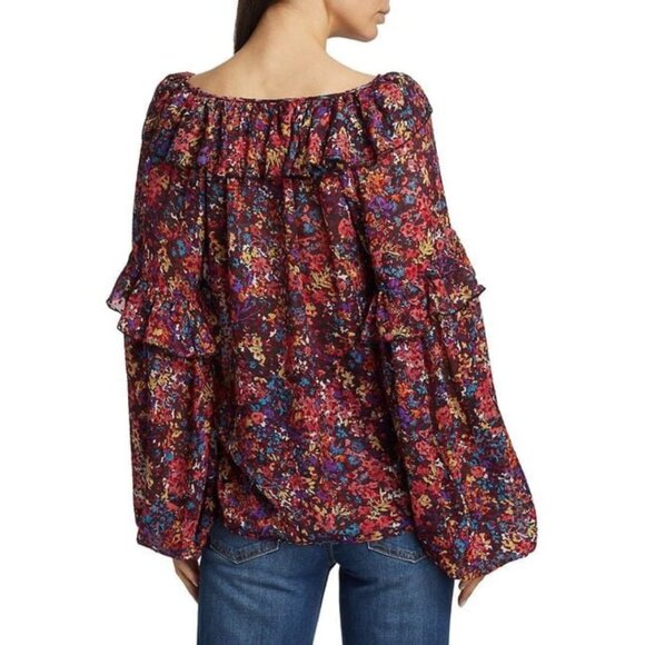 NWT Ramy Brook Women's Red Lana Floral Ruffled Top Size Medium - Picture 7 of 8